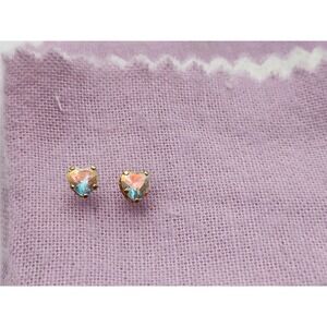 12KT Yellow Gold Iridescent Heart Stud earrings w/ .925 Gold wash Sterling backs